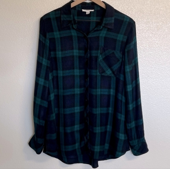 Beachlunchlounge Casual Cabincore medium plaid button down long sleeve shirt - Picture 2 of 8